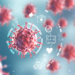 artistic illustration of red flu virus